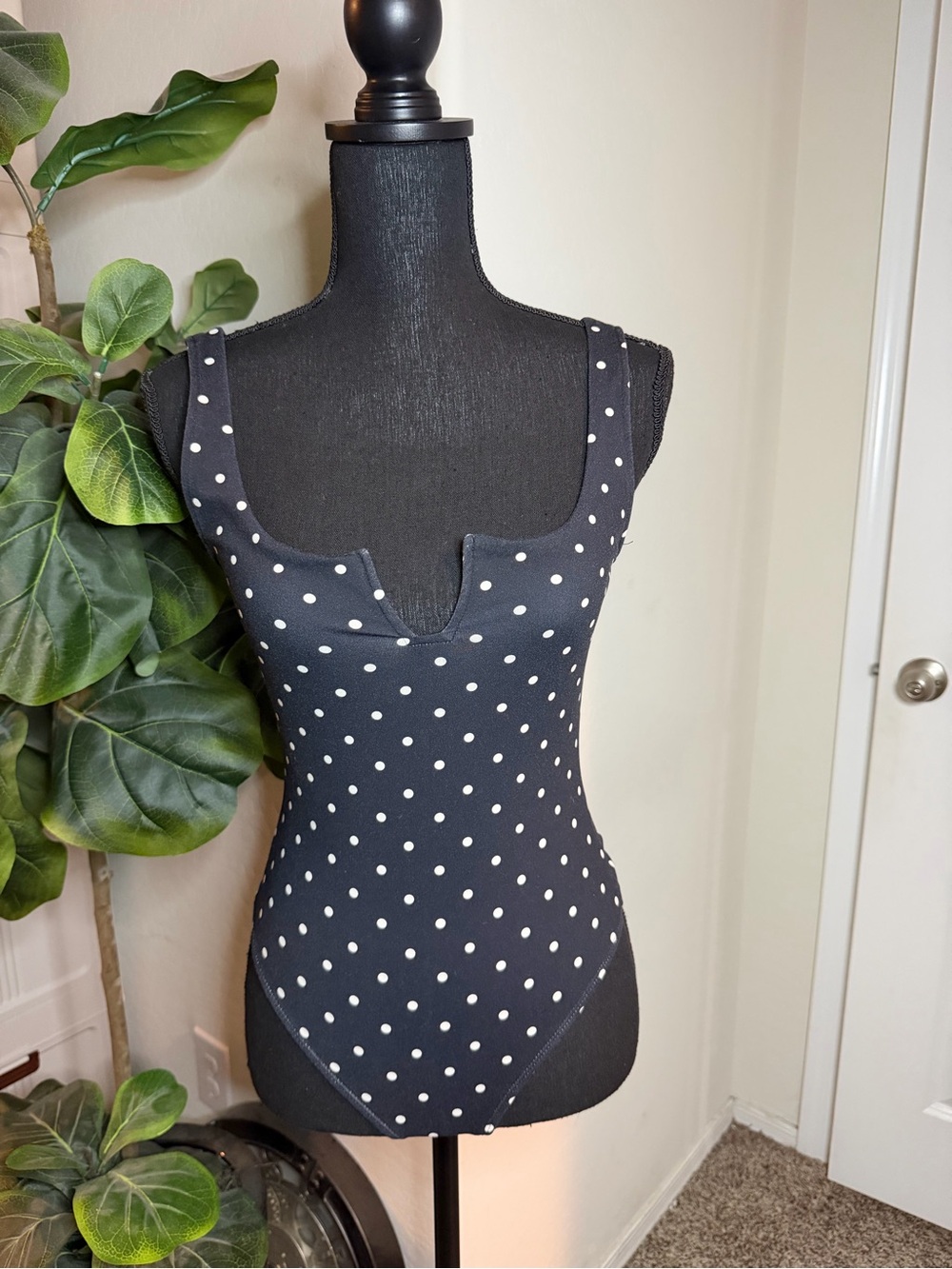 Free People Intimately Navy Polka Dot Bodysuit size M